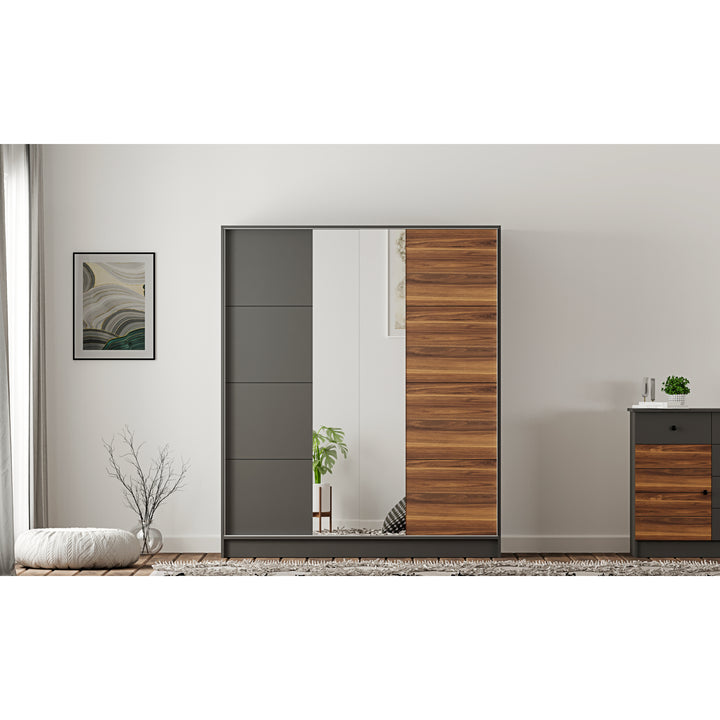 Milano Mirrored Sliding Door Wardrobe-Wardrobe-Evuhome-Flat Pack (Self-Assembly)-Evuhome
