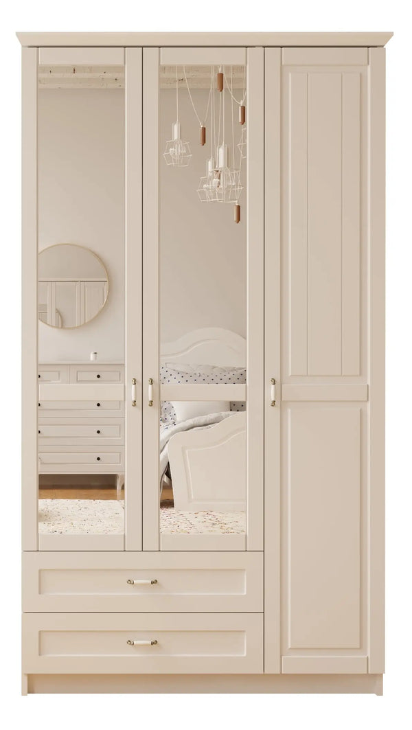 Charlotte 3 Door 2 Drawer Mirrored White Wardrobe-Wardrobe-Evuhome-Flat Pack (Self-Assembly)-Evuhome