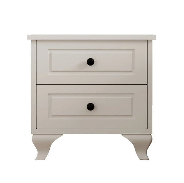Maison 2 Drawer Bedside Table, White-Evuhome-Flat Pack (Self-Assembly)-Evuhome