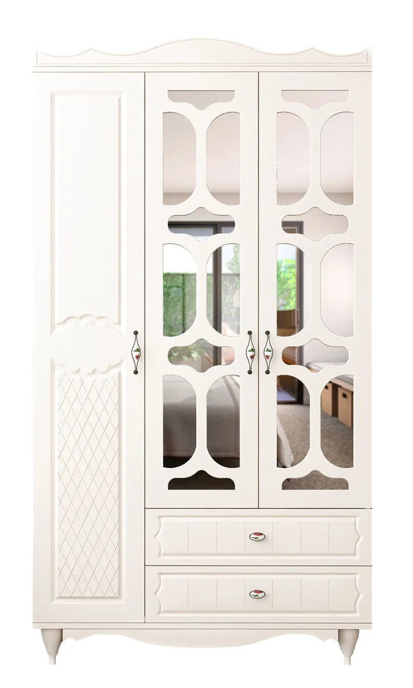 Raven 3 Door 2 Drawer Mirrored White Wardrobe-Wardrobe-Evuhome-Flat Pack (Self-Assembly)-Evuhome