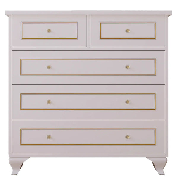 Marie 3+2 Gold White Chest Of Drawers-Evuhome-Flat Pack (Self-Assembly)-Evuhome