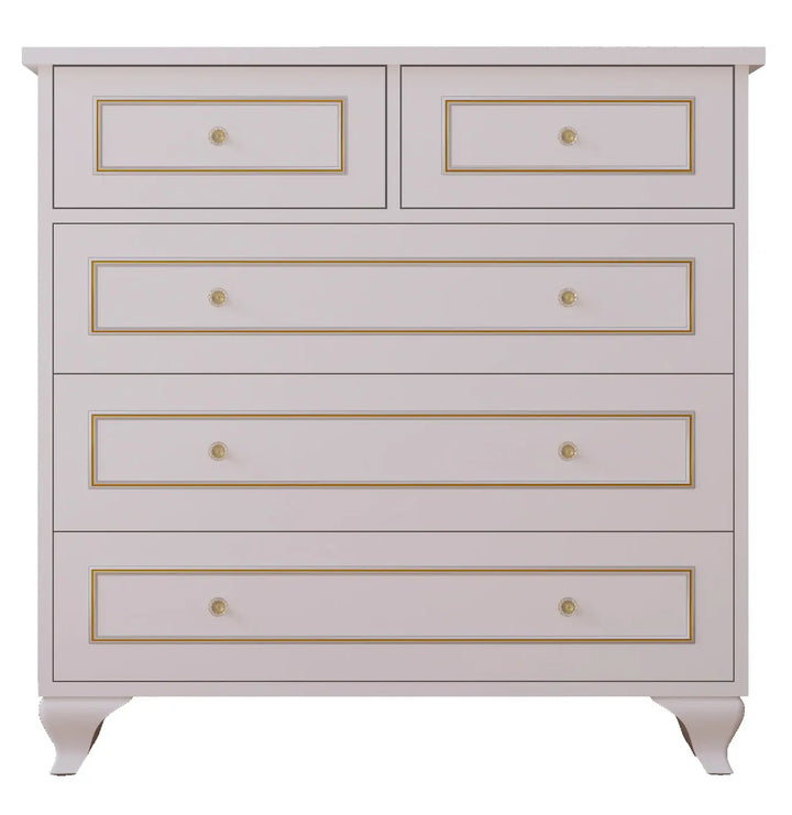 Marie 3+2 Gold White Chest Of Drawers-Evuhome-Flat Pack (Self-Assembly)-Evuhome