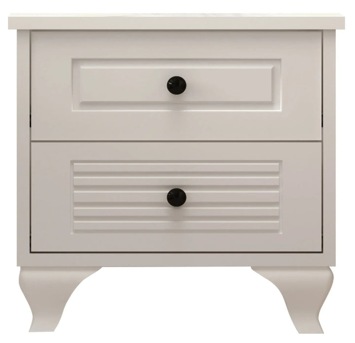 Elise 2 Drawer White Bedside Table-Evuhome-Flat Pack (Self-Assembly)-Evuhome