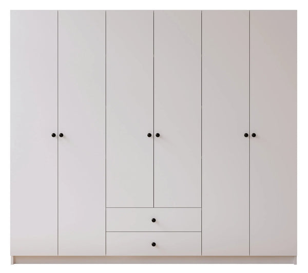 Ecu 6 Door 2 Drawer White Wardrobe-Wardrobe-Evuhome-Flat Pack (Self-Assembly)-Evuhome