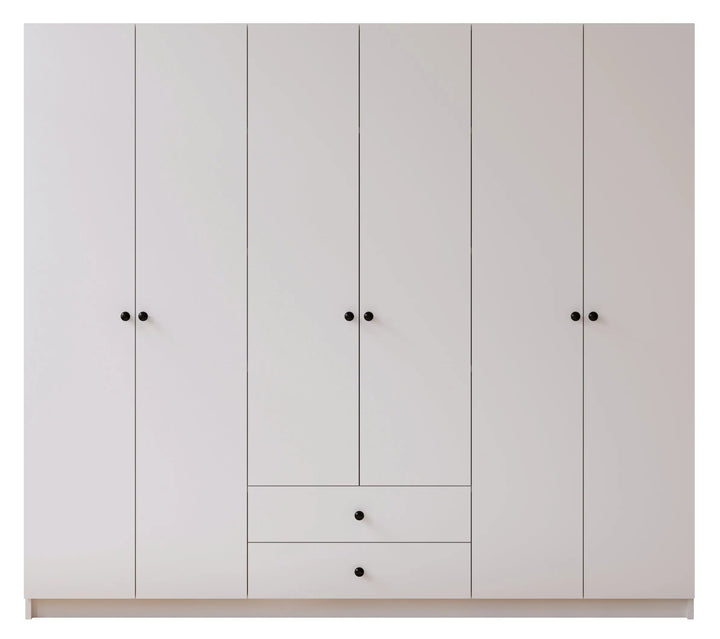 Ecu 6 Door 2 Drawer White Wardrobe-Wardrobe-Evuhome-Flat Pack (Self-Assembly)-Evuhome
