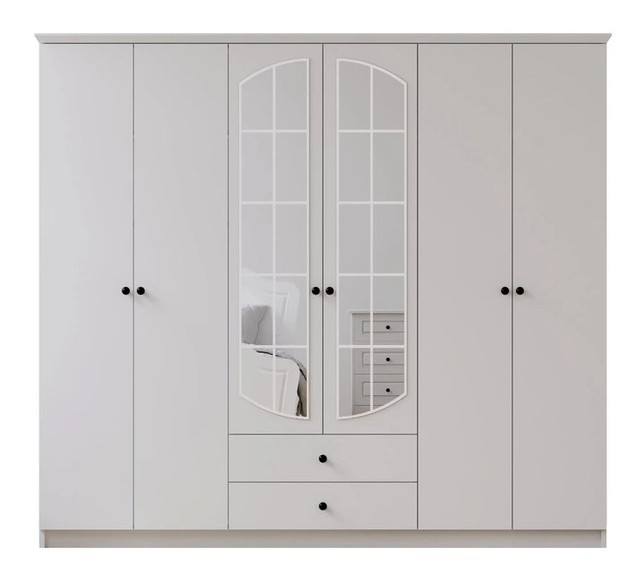 Ecu Xl 6 Door 2 Drawer Mirrored White Wardrobe-Wardrobe-Evuhome-Flat Pack (Self-Assembly)-Evuhome