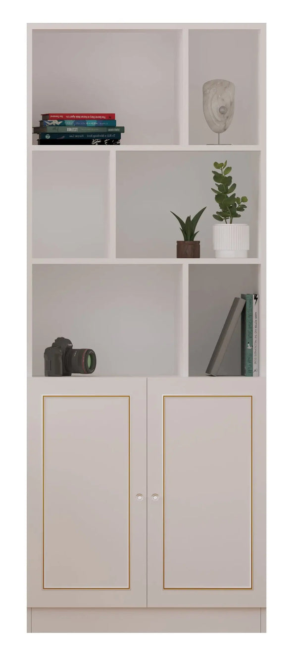 Marie Gold White Bookcase-Evuhome-Flat Pack (Self-Assembly)-Evuhome