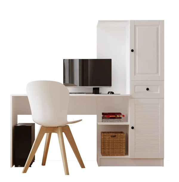 Elise White Storage Desk-Evuhome-Flat Pack (Self-Assembly)-Evuhome