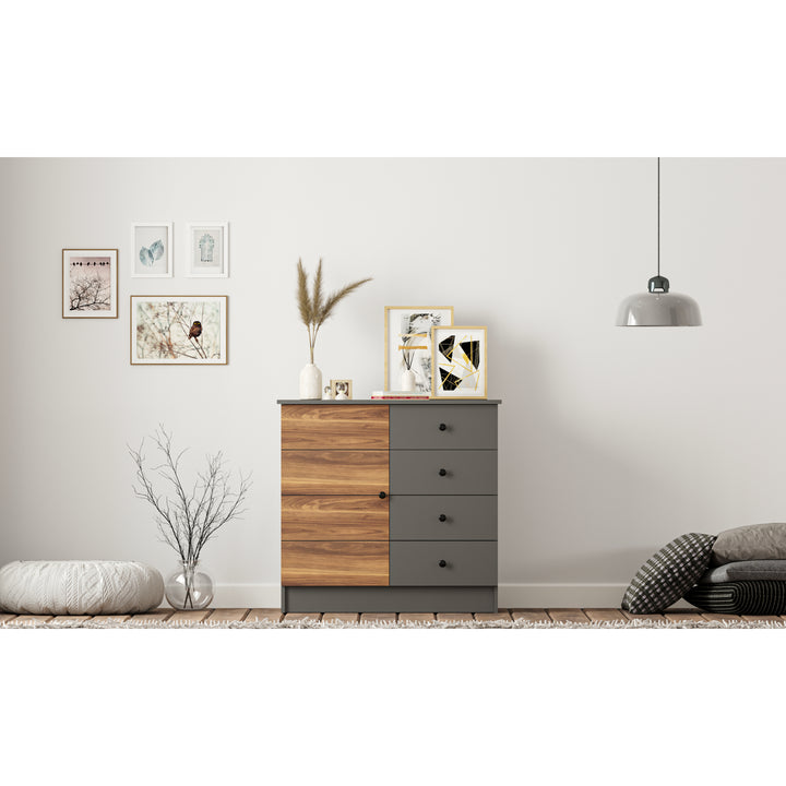 Milano 1 Door 4 Drawer Sideaboard Cabinet-Bedside Cabinet-Evuhome-Flat Pack (Self-Assembly)-Evuhome