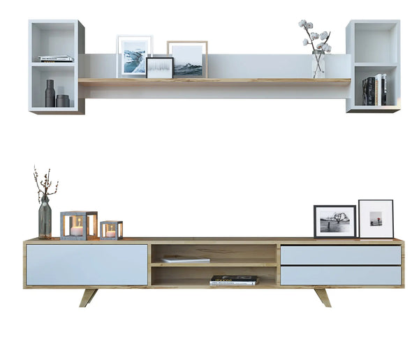 Farso Tv Entertainment Cabinet / Shelving / Oak, White-Evuhome-Flat Pack (Self-Assembly)-Evuhome