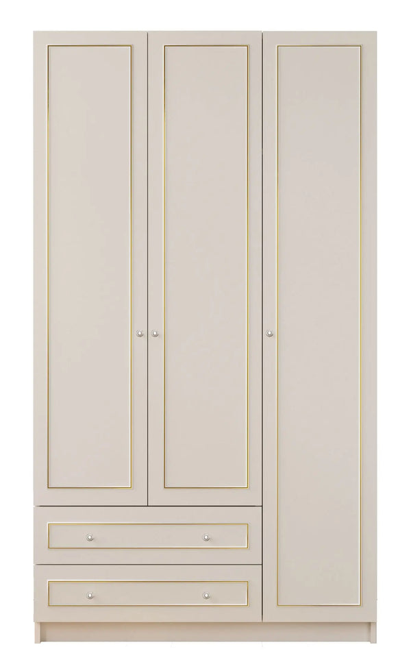 Marie Xl 3 Door 2 Drawer Gold White Wardrobe-Wardrobe-Evuhome-Flat Pack (Self-Assembly)-Evuhome