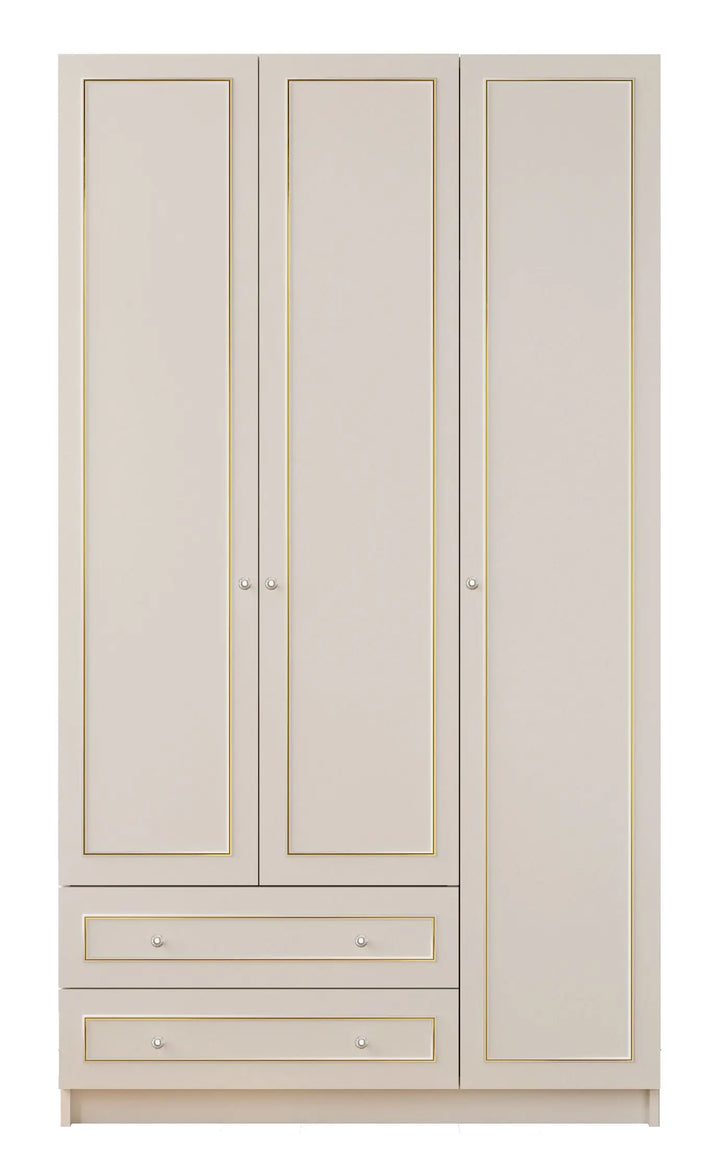 Marie 3 Door 2 Drawer Gold White Wardrobe-Wardrobe-Evuhome-Flat Pack (Self-Assembly)-Evuhome