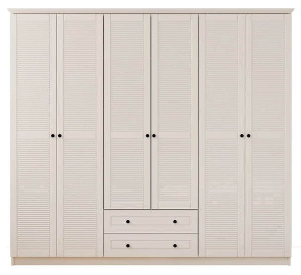 Volet Xl 6 Door 2 Drawer White Wardrobe-Wardrobe-Evuhome-Flat Pack (Self-Assembly)-Evuhome