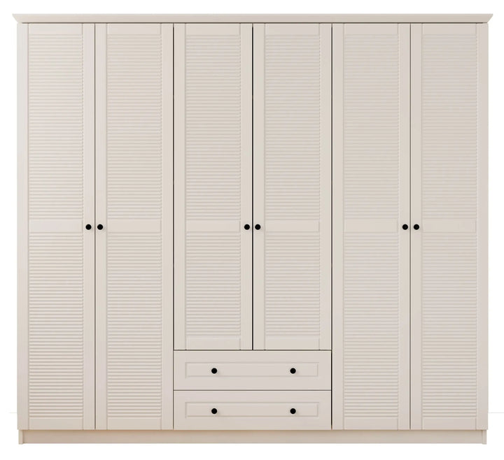 Volet Xl 6 Door 2 Drawer White Wardrobe-Wardrobe-Evuhome-Flat Pack (Self-Assembly)-Evuhome