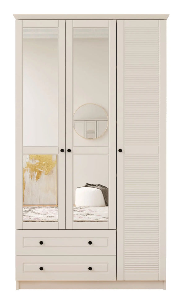 Volet Xl 3 Door 2 Drawer Mirrored White Wardrobe-Wardrobe-Evuhome-Flat Pack (Self-Assembly)-Evuhome