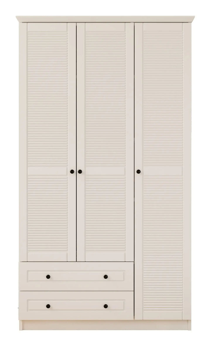 Volet 3 Door 2 Drawer White Wardrobe-Wardrobe-Evuhome-Flat Pack (Self-Assembly)-Evuhome