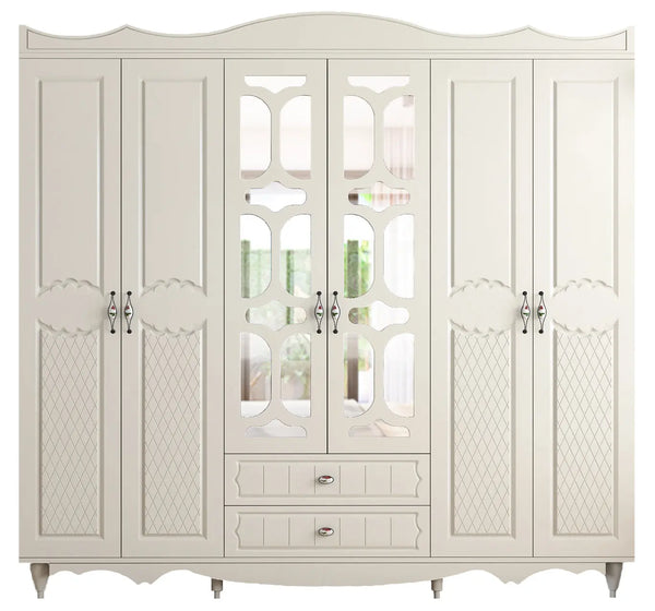 Raven 6 Door 2 Drawer Mirrored White Wardrobe-Wardrobe-Evuhome-Flat Pack (Self-Assembly)-Evuhome