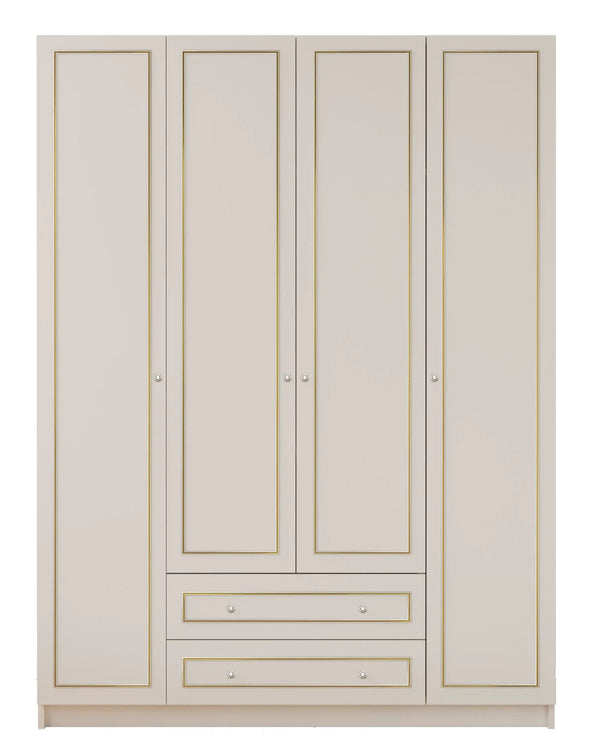 Marie 4 Door 2 Drawer Gold White Wardrobe-Wardrobe-Evuhome-Flat Pack (Self-Assembly)-Evuhome