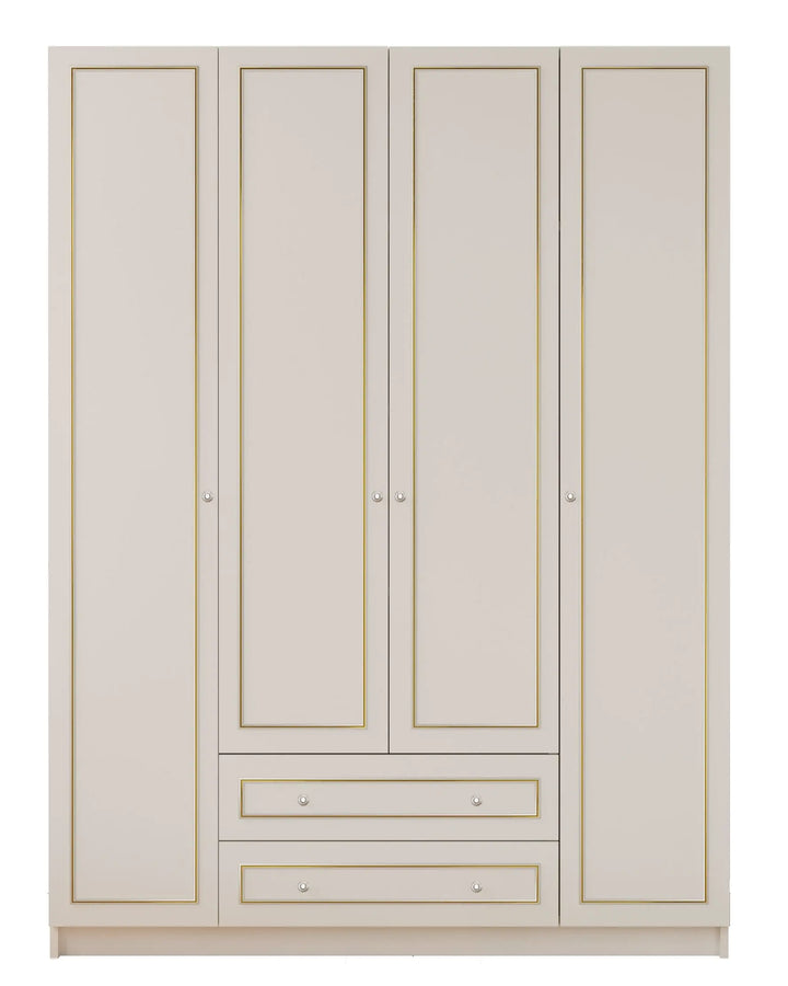 Marie 4 Door 2 Drawer Gold White Wardrobe-Wardrobe-Evuhome-Flat Pack (Self-Assembly)-Evuhome