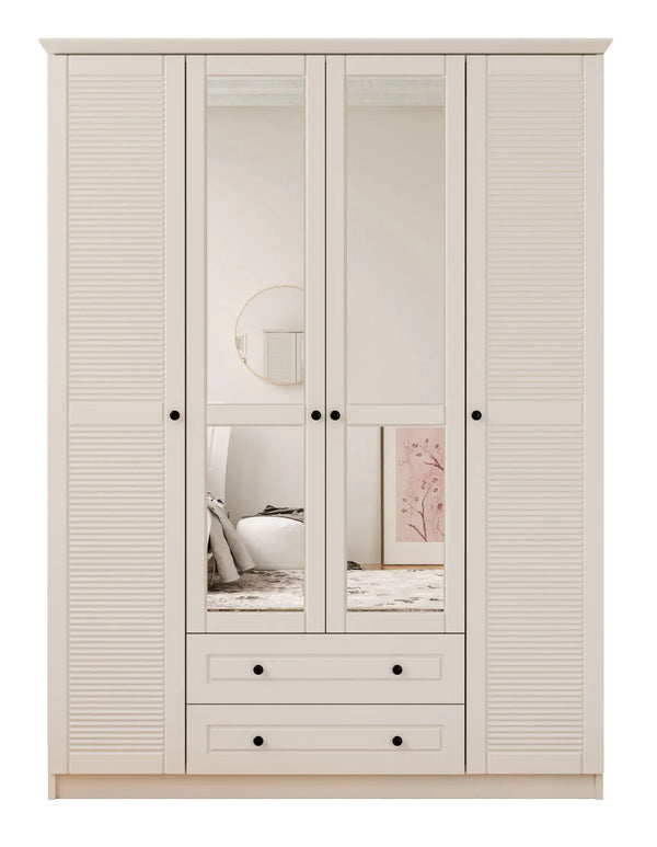 Volet 4 Door 2 Drawer Mirrored White Wardrobe-Wardrobe-Evuhome-Flat Pack (Self-Assembly)-Evuhome