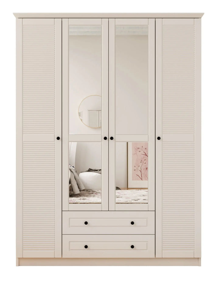 Volet 4 Door 2 Drawer Mirrored White Wardrobe-Wardrobe-Evuhome-Flat Pack (Self-Assembly)-Evuhome