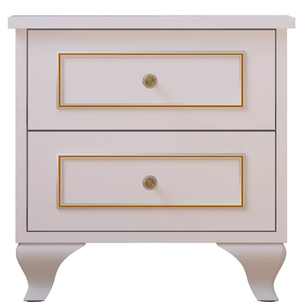 Marie 2 Drawer Gold White Bedside Table-Evuhome-Flat Pack (Self-Assembly)-Evuhome