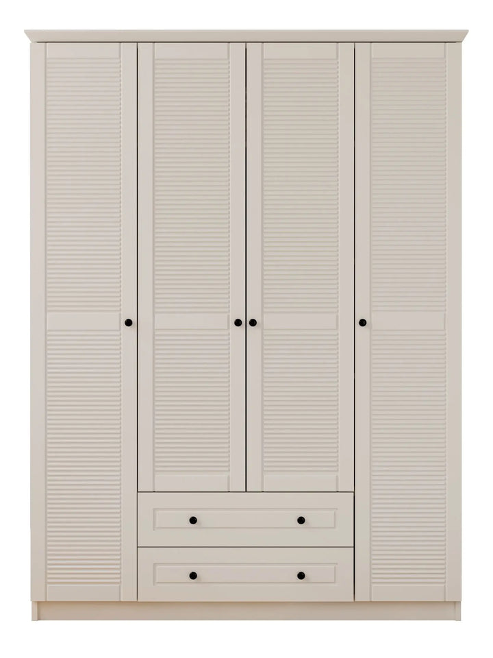Volet 4 Door 2 Drawer White Wardrobe-Wardrobe-Evuhome-Flat Pack (Self-Assembly)-Evuhome
