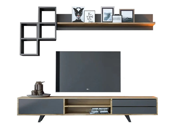 Malmo Tv Entertainment Cabinet / Shelving / Oak, Anthracite-Evuhome-Flat Pack (Self-Assembly)-Evuhome