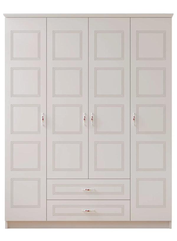 Regal 4 Door 2 Drawer White Wardrobe-Wardrobe-Evuhome-Flat Pack (Self-Assembly)-Evuhome