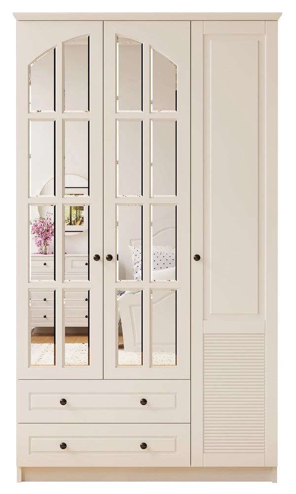 Elise Xl 3 Door 2 Drawer Mirrored White Wardrobe-Wardrobe-Evuhome-Flat Pack (Self-Assembly)-Evuhome