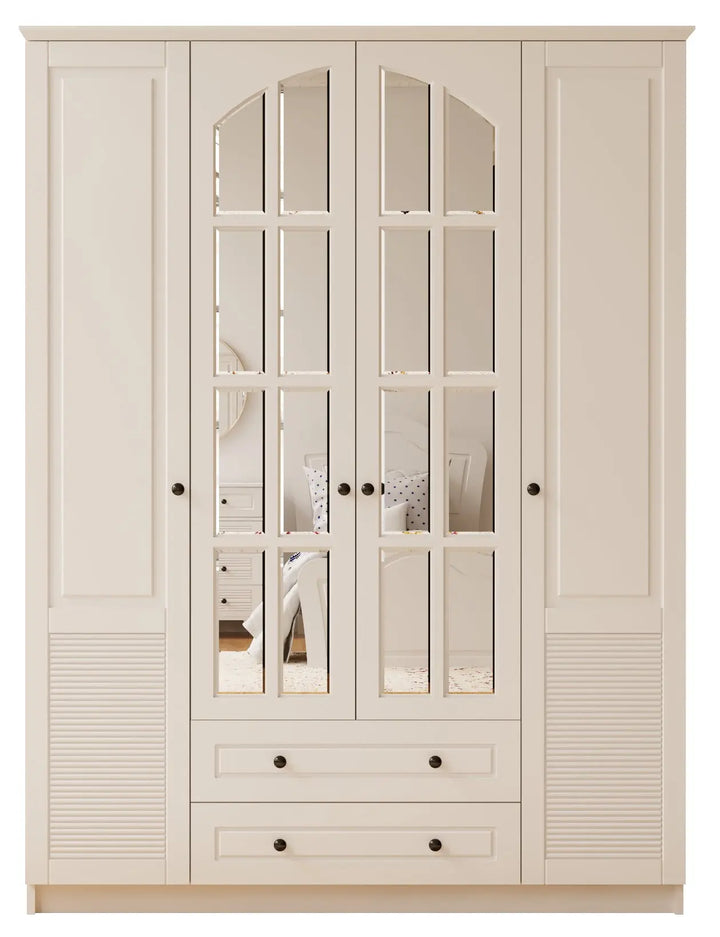 Elise Xl 4 Door 2 Drawer Mirrored White Wardrobe-Wardrobe-Evuhome-Flat Pack (Self-Assembly)-Evuhome
