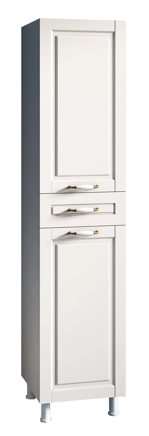 Louis 2 Door 1 Drawer Slim Bathroom Cabinet, White-Evuhome-Flat Pack (Self-Assembly)-Evuhome