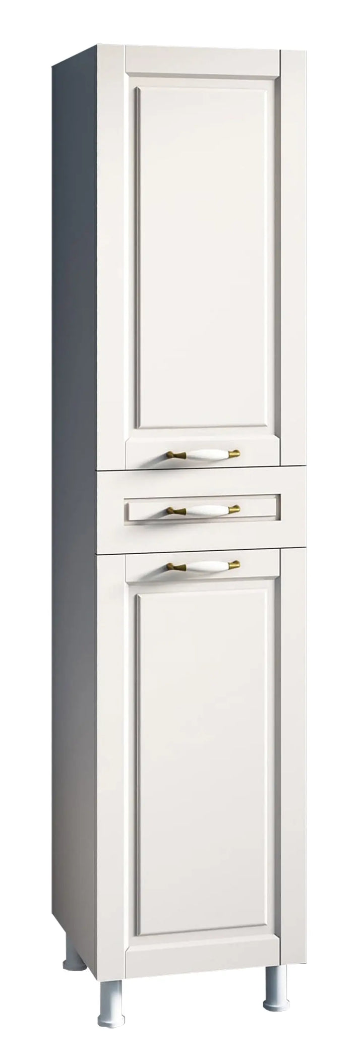 Louis 2 Door 1 Drawer Slim Bathroom Cabinet, White-Evuhome-Flat Pack (Self-Assembly)-Evuhome
