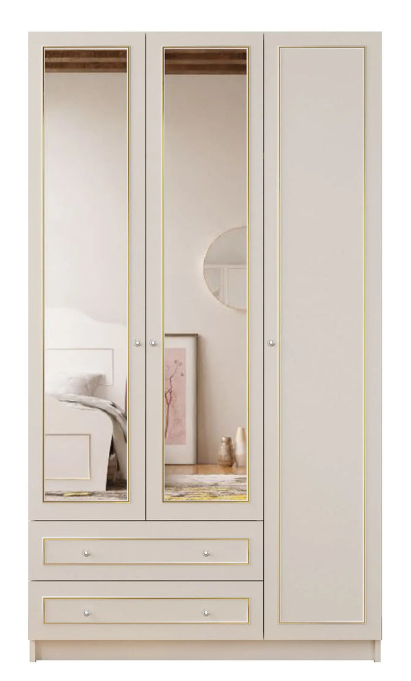 Marie 3 Door 2 Drawer Mirrored Gold White Wardrobe-Wardrobe-Evuhome-Flat Pack (Self-Assembly)-Evuhome