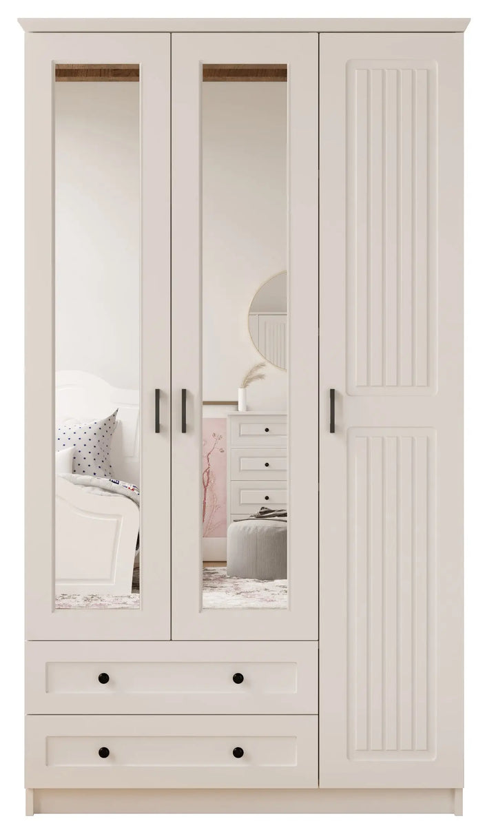 Juliet 3 Door 2 Drawer Mirrored White Wardrobe-Wardrobe-Evuhome-Flat Pack (Self-Assembly)-Evuhome