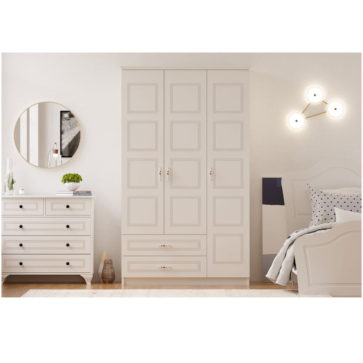 Regal 3 Door 2 Drawer White Wardrobe-Wardrobe-Evuhome-Flat Pack (Self-Assembly)-Evuhome