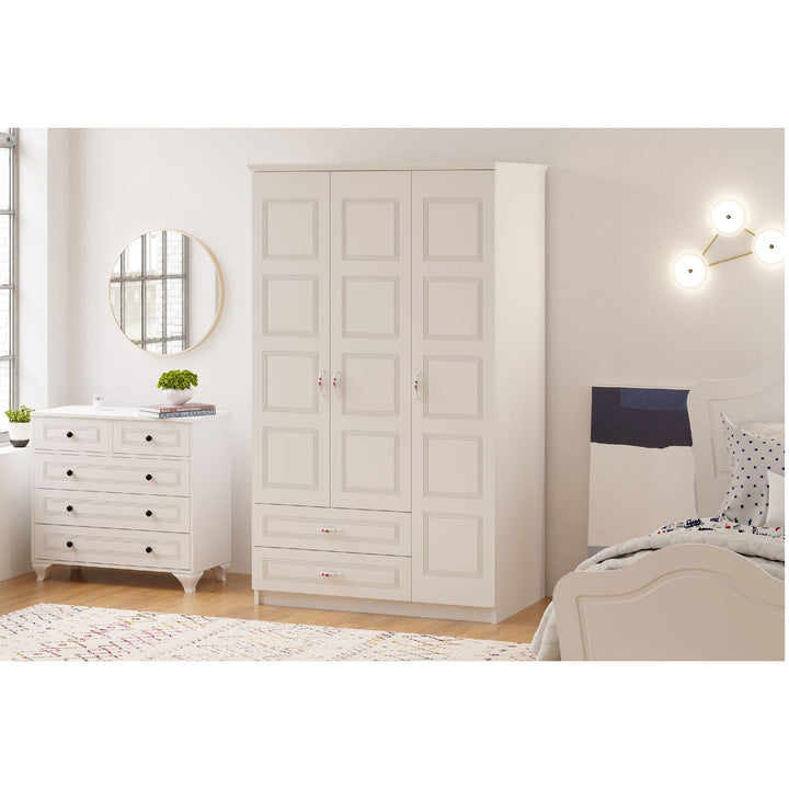 Regal 3 Door 2 Drawer White Wardrobe-Wardrobe-Evuhome-Flat Pack (Self-Assembly)-Evuhome