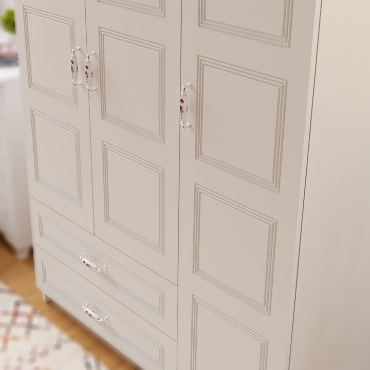 Regal 3 Door 2 Drawer White Wardrobe-Wardrobe-Evuhome-Flat Pack (Self-Assembly)-Evuhome