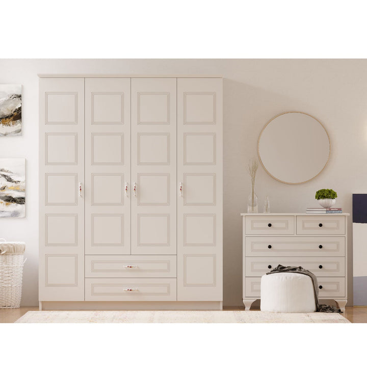 Regal 4 Door 2 Drawer White Wardrobe-Wardrobe-Evuhome-Flat Pack (Self-Assembly)-Evuhome