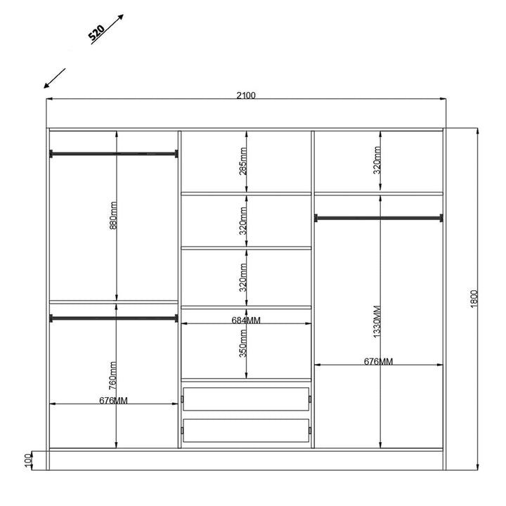 Regal 6 Door 2 Drawer White Wardrobe-Wardrobe-Evuhome-Flat Pack (Self-Assembly)-Evuhome
