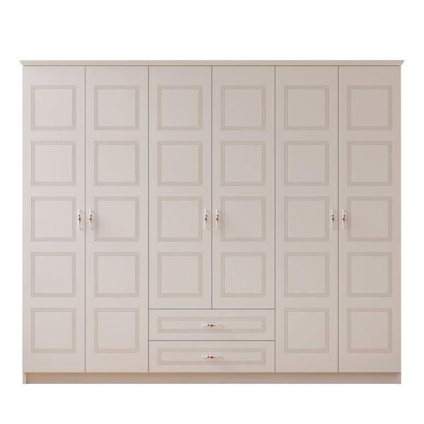 Regal 6 Door 2 Drawer White Wardrobe-Wardrobe-Evuhome-Flat Pack (Self-Assembly)-Evuhome