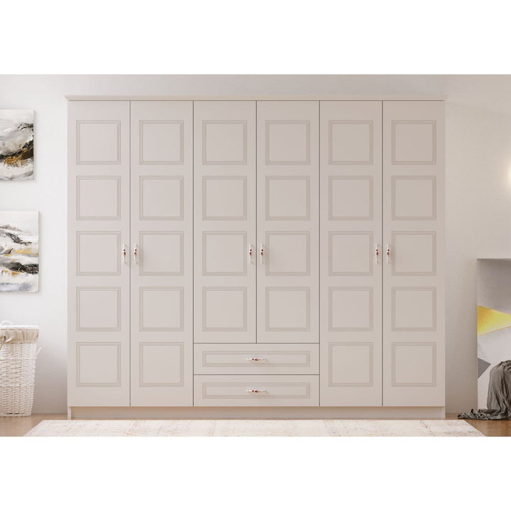 Regal 6 Door 2 Drawer White Wardrobe-Wardrobe-Evuhome-Flat Pack (Self-Assembly)-Evuhome