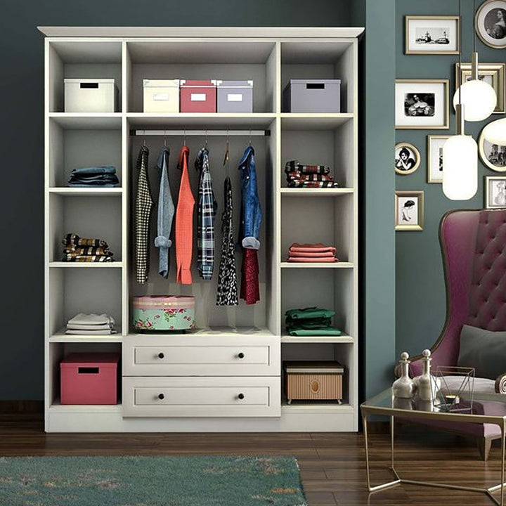 Combe 4 Door 2 Drawer Mirrored White Wardrobe-Wardrobe-Evuhome-Flat Pack (Self-Assembly)-Evuhome