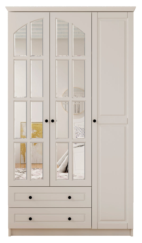 Maison 3 Door 2 Drawer Mirrored White Wardrobe-Wardrobe-Evuhome-Flat Pack (Self-Assembly)-Evuhome