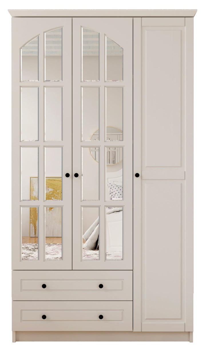 Maison 3 Door 2 Drawer Mirrored White Wardrobe-Wardrobe-Evuhome-Flat Pack (Self-Assembly)-Evuhome