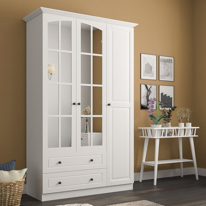 Maison 3 Door 2 Drawer Mirrored White Wardrobe-Wardrobe-Evuhome-Flat Pack (Self-Assembly)-Evuhome