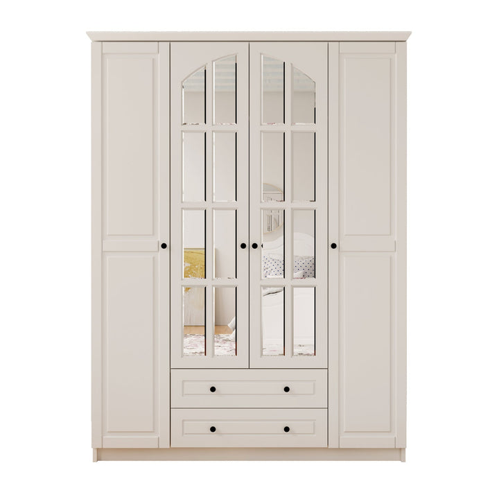 Maison White Bedroom Set 4 Door Wardrobe, Chest, Bedside-Wardrobe-Evuhome-Flat Pack (Self-Assembly)-Evuhome