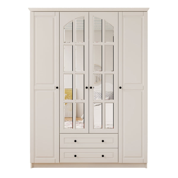 Maison 4 Door 2 Drawer Mirrored White Wardrobe-Wardrobe-Evuhome-Flat Pack (Self-Assembly)-Evuhome