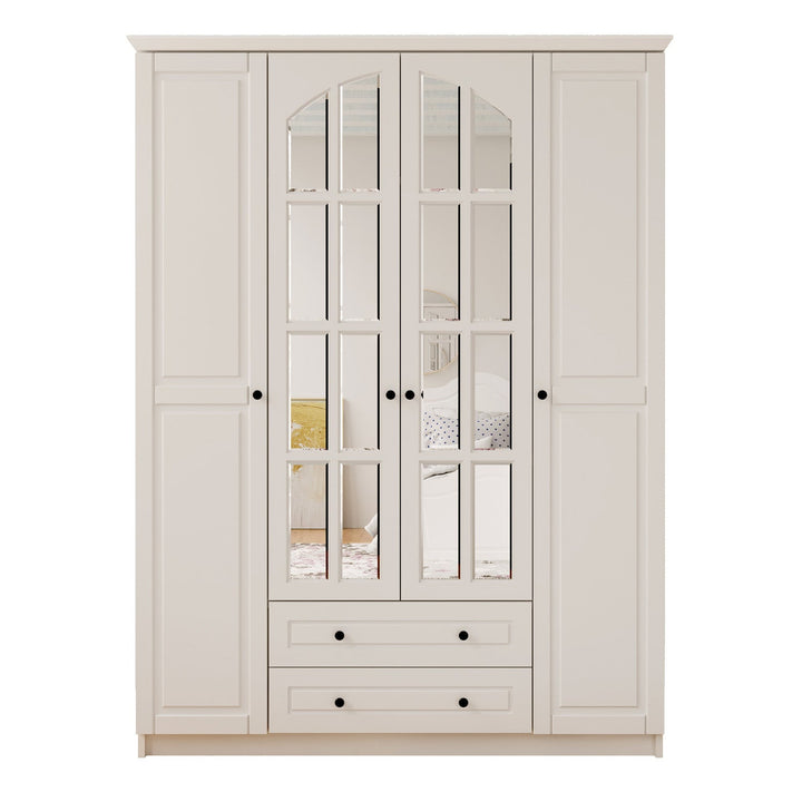 Maison 4 Door 2 Drawer Mirrored White Wardrobe-Wardrobe-Evuhome-Flat Pack (Self-Assembly)-Evuhome