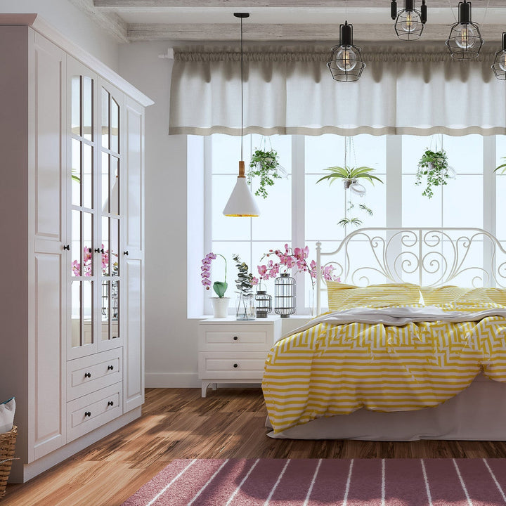 Maison 4 Door 2 Drawer Mirrored White Wardrobe-Wardrobe-Evuhome-Flat Pack (Self-Assembly)-Evuhome